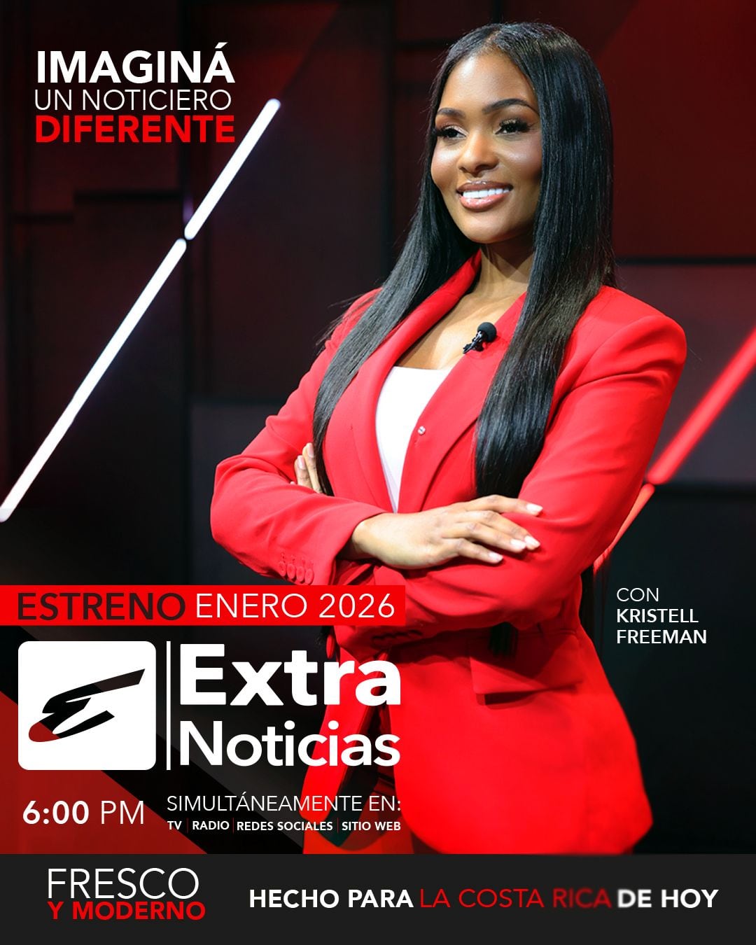 Jorge Vindas y Kristell Ruiz son los nuevos presentadores del renovado Extra Noticias, noticiero del Grupo Extra.