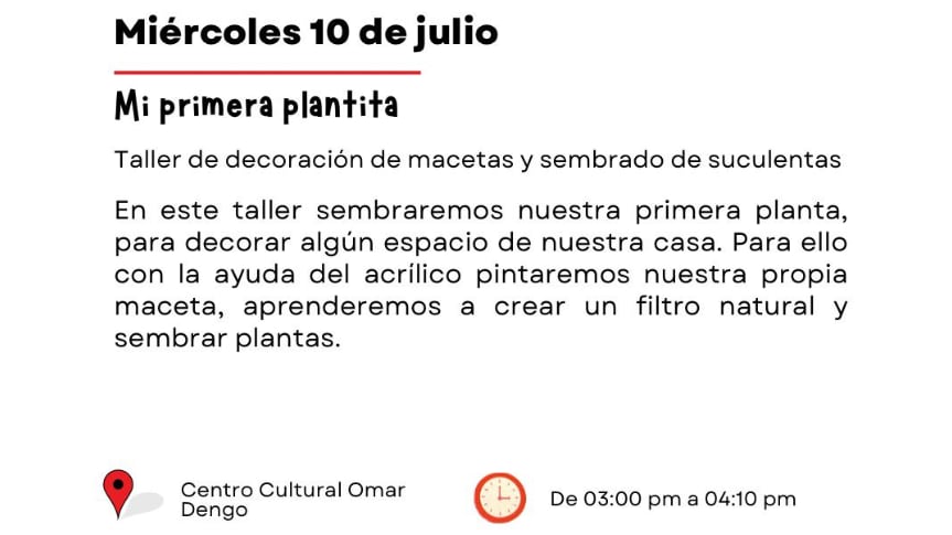 Los talleres tienen un valor de 5.000 colones por persona y se incluyen los materiales.