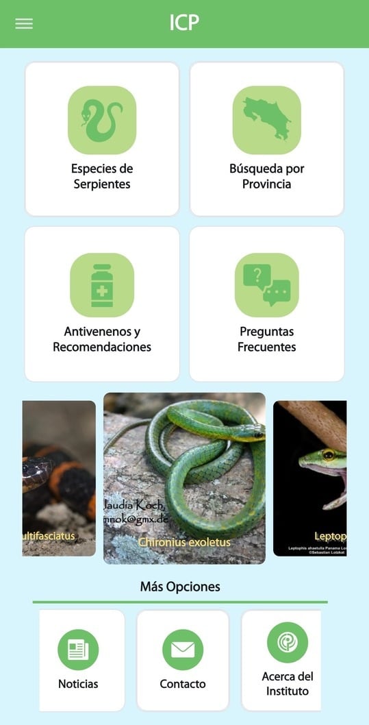 El Instituto Clodomiro Picado (ICP), de la Universidad de Costa Rica (UCR), creó la primera aplicación móvil gratuita llamada ICP App, la cual puede identificar las 25 serpientes venenosas que existen a nivel nacional y qué hacer en caso de una mordedura.