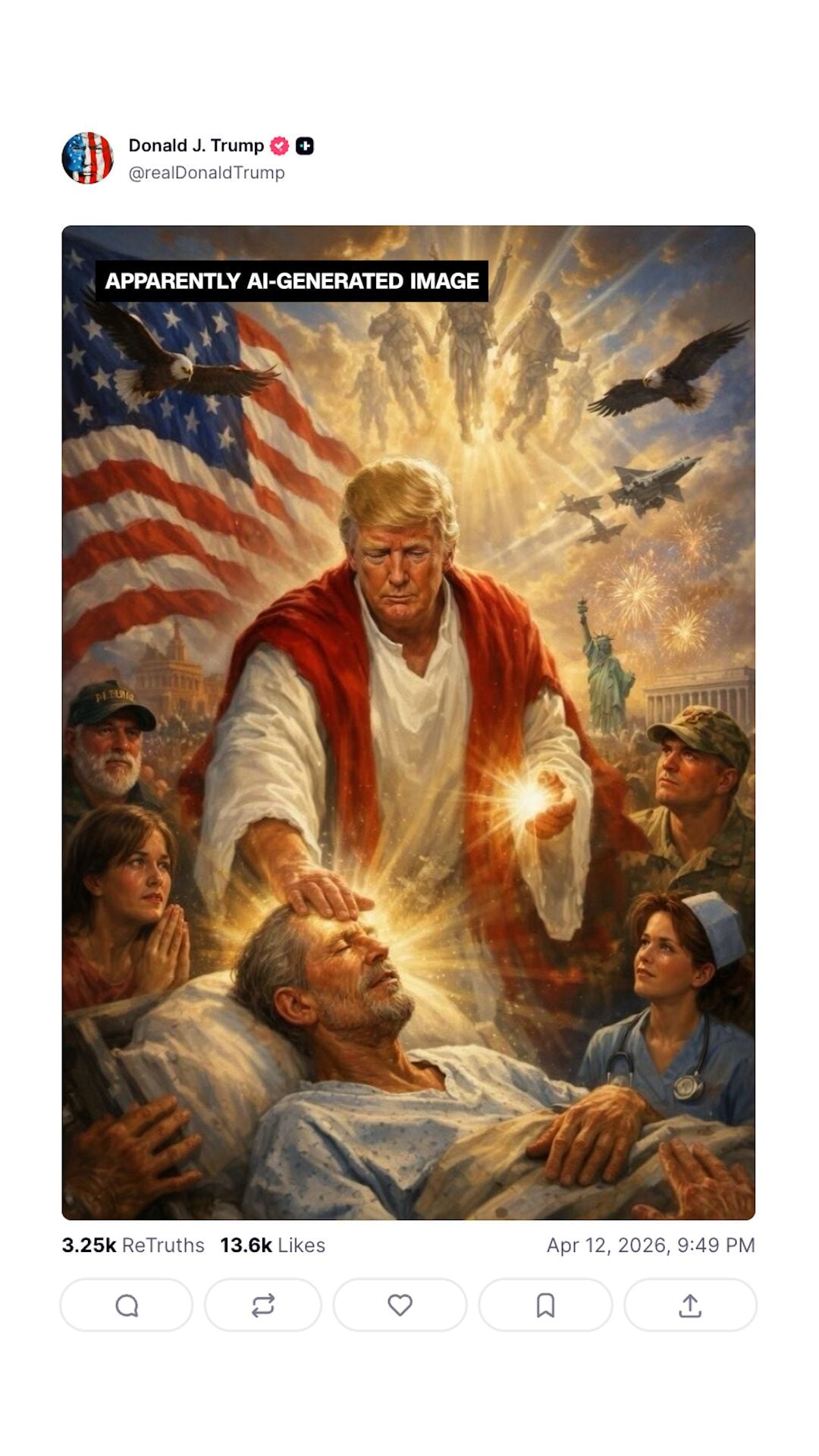 Imagen de Donald Trump como Jesucristo publicada en sus redes sociales.