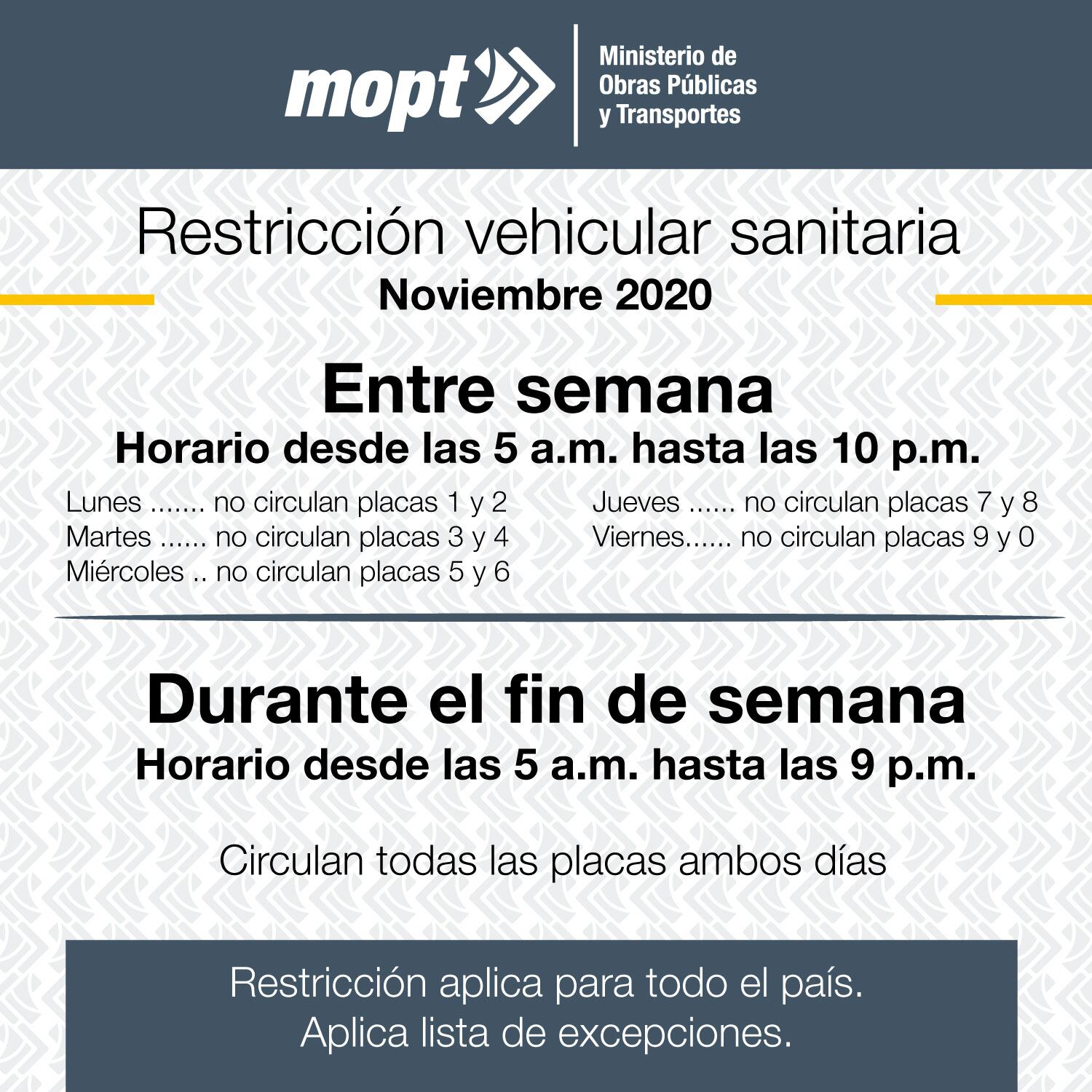 Restricción vehicular sanitaria permite circular 6 días de la semana