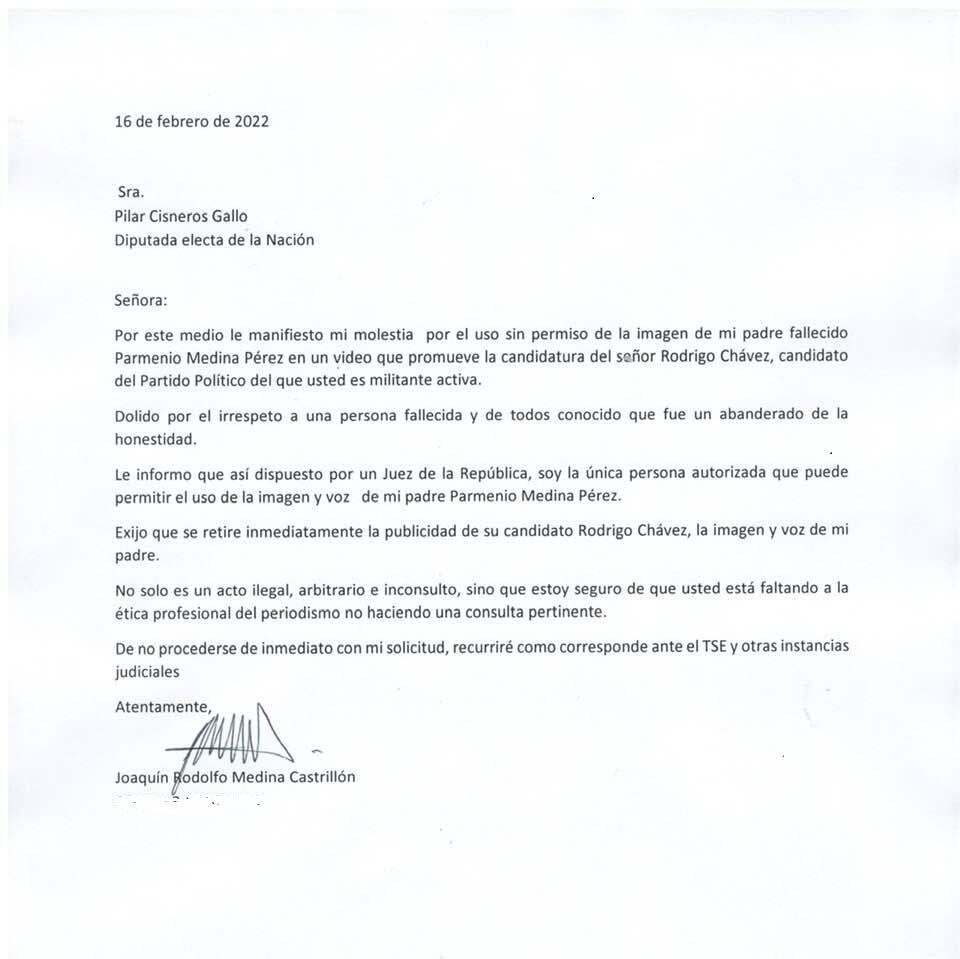 Rodolfo Medina Castrillón, hijo del comunicador fallecido, Parmenio Medina Pérez, está muy enojado porque en un video que apoya a Rodrigo Chaves, candidato presidencial del partido Progreso Social Democrático (PSD), usan la voz y la imagen de su papá