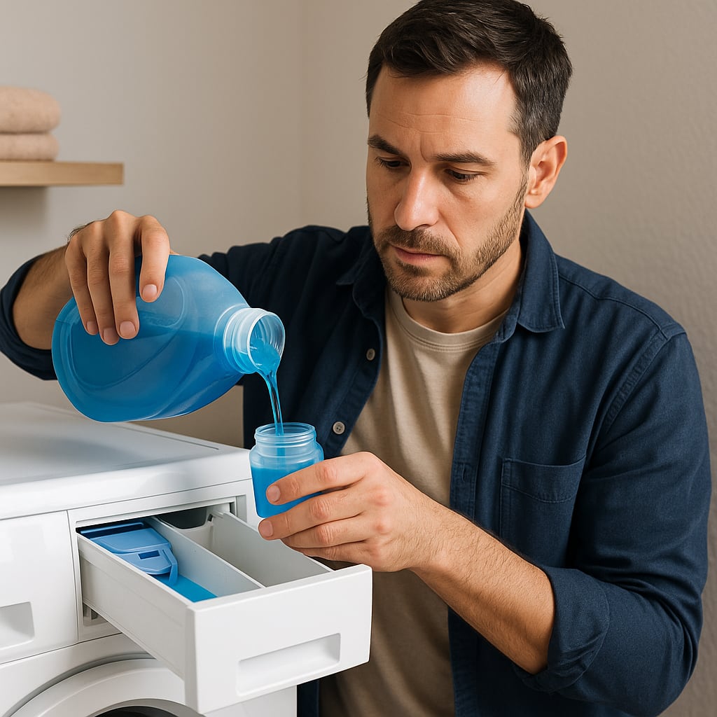 Echar más detergente del debido puede traer consecuencias negativas para la ropa y la lavadora. Imagen creada con ChatGPT