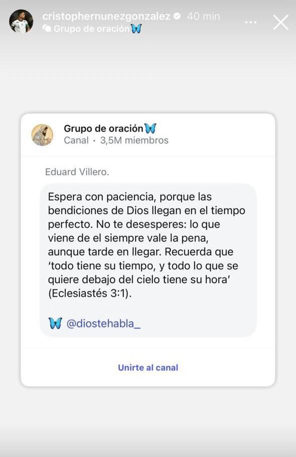 Cristopher Núñez publicó este mensaje en su cuenta de Instagram tras disputar la Copa Oro.
