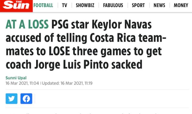 Medios internacionales replicaron declaraciones sobre Keylor Navas. Captura de pantalla.