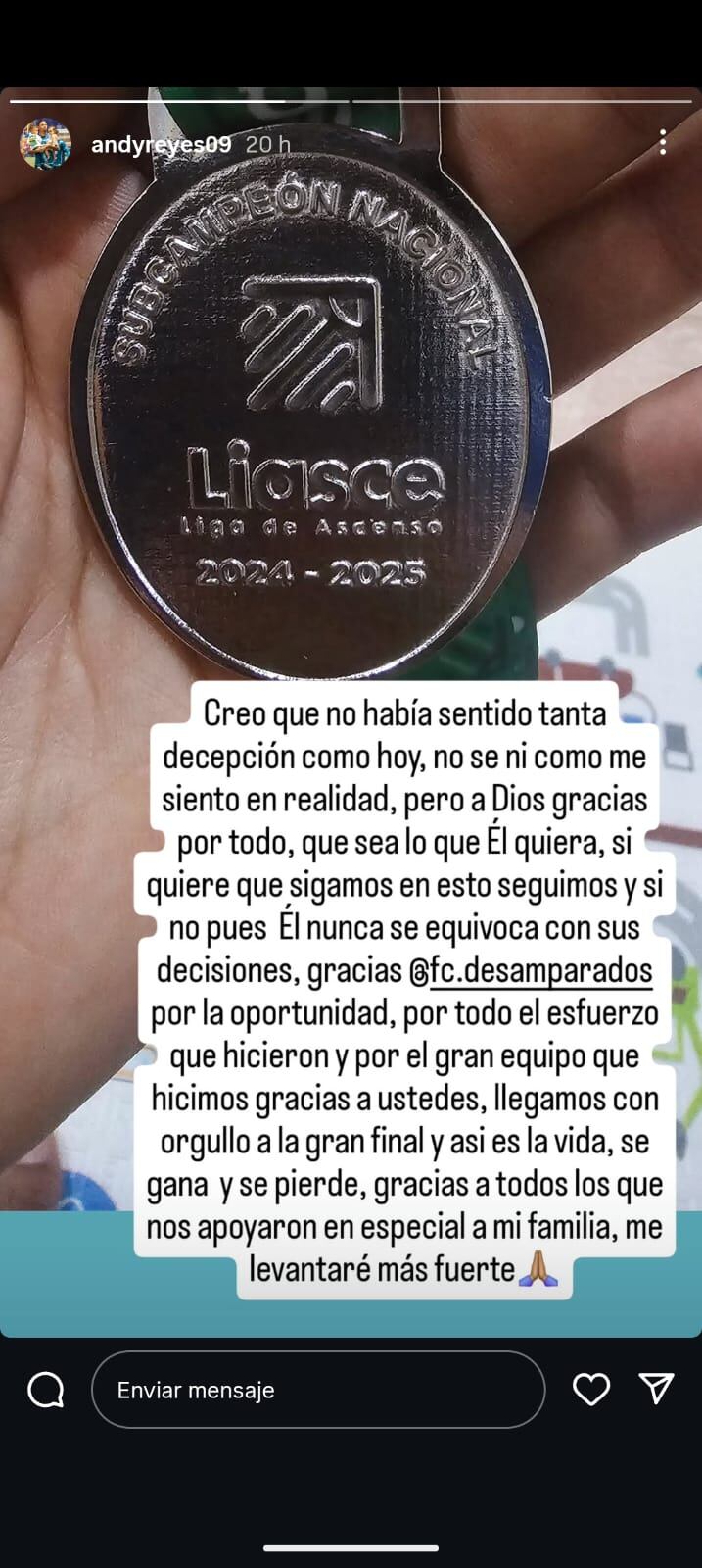 Andy Reyes, Consulntants, mensaje, subcampeón