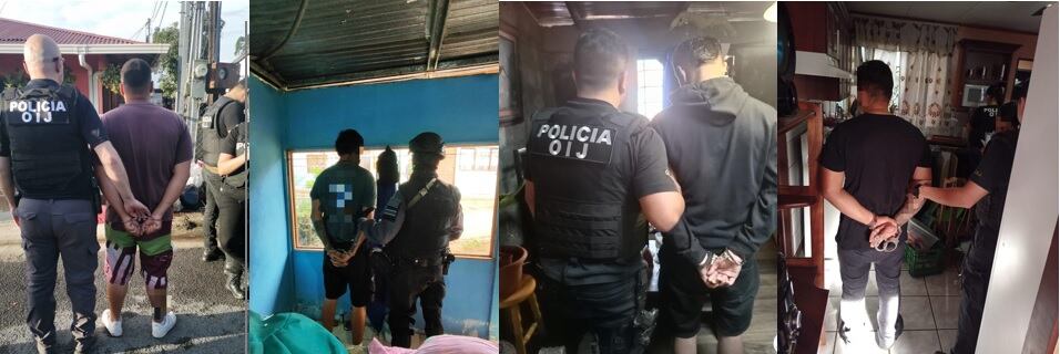 Dos primos de apellido Herrera (al lado izquierdo) y Cordero, de 23 años y Carrillo, 41 años detenidos por el homicidio de Evaristo Orozco Espinoza, 35 años, conocido como “Managuita”. Foto: OIJ