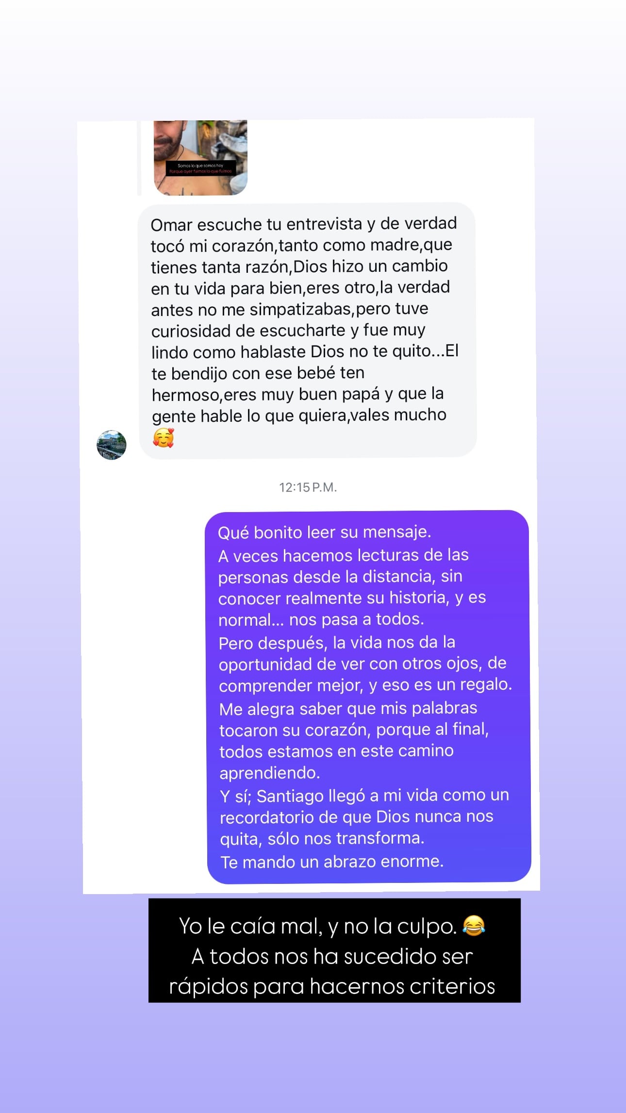 Omar Cascante respondió así a mujer que le dijo en un mensaje privado que le caía mal