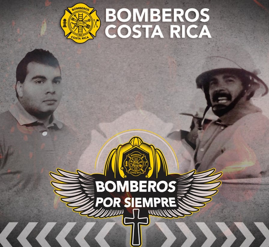 Leonardo Calvo Cascante de 24 años y Jorge Garita Loaiza, de 40 años, bomberos fallecidos en inundaciones