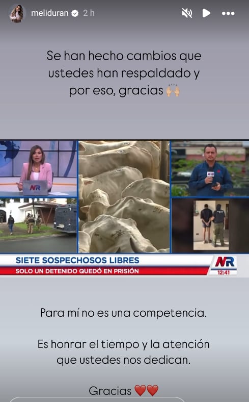 Melissa Durán hizo varios comentarios este lunes sobre Noticias Repretel (NR) que sonaron a pedradas contra Telenoticias, el principal contendiente del noticiero de canal 6.