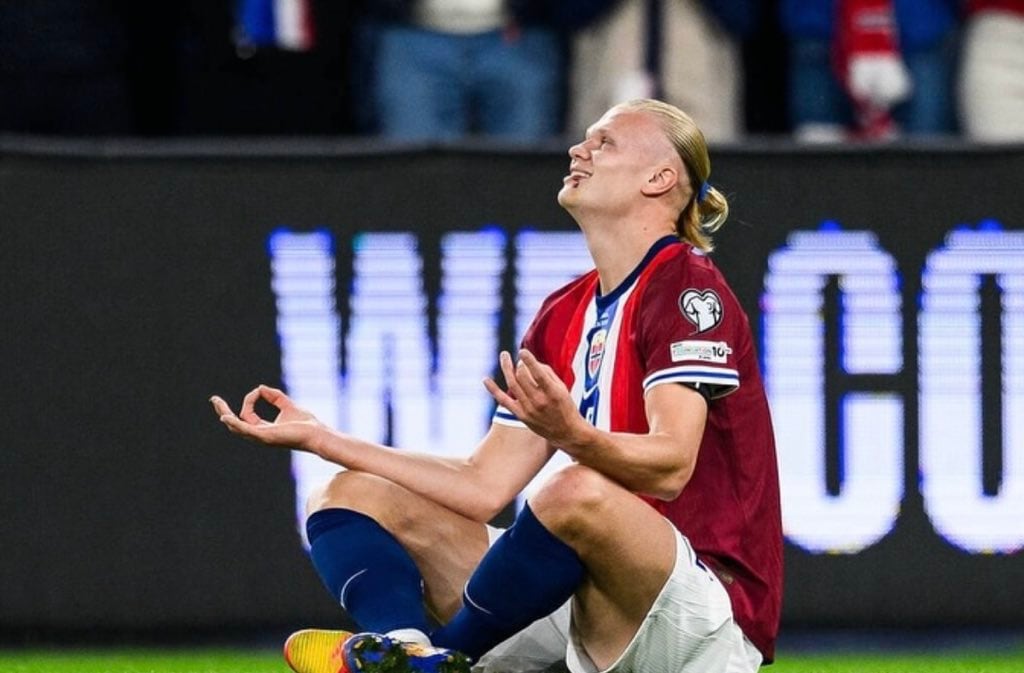 Noruega goleó sin piedad a Moldavia y Erling Haaland hizo cinco goles. Foto tomada de X Azteca Deportes.