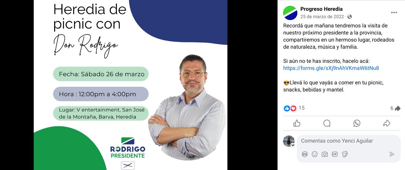 El equipo de campaña de Rodrigo Chaves organizó una actividad partidaria en una finca, propiedad de Pacheco, investigado por irregularidades en permisos de tala en Gandoca - Manzanillo.