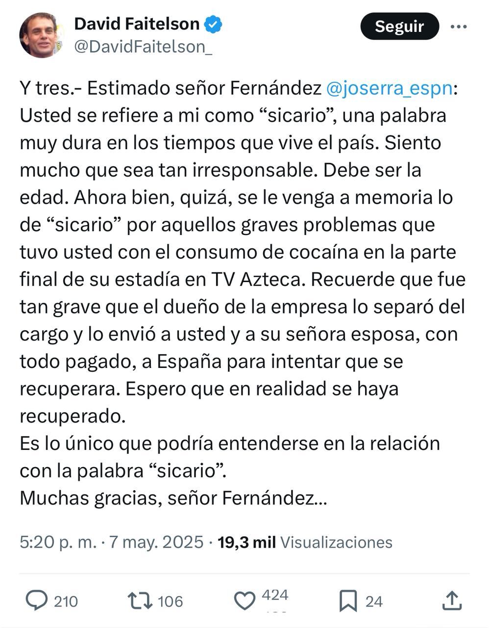 David Faitelson acusó a Jose Ramón de Fernández de ser adicto a la cocaína.