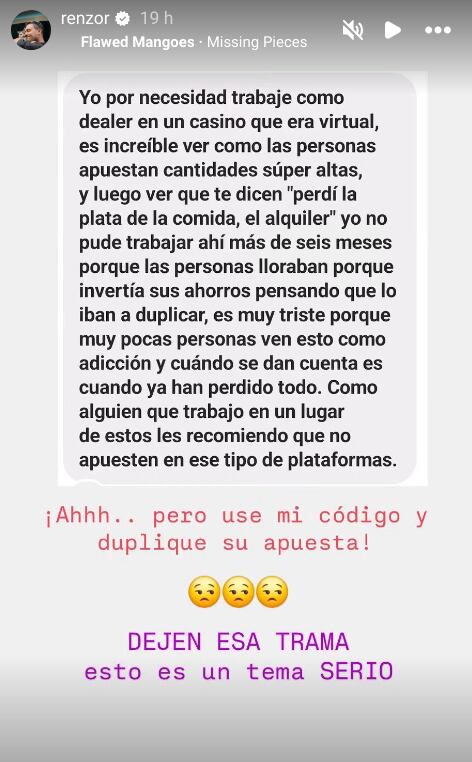 A Renzo Rímolo la gente lo asocia con risas y humor, pero esta vez el creador de contenido dejó de lado el vacilón y se puso bastante serio para hablar de un tema muy delicado.