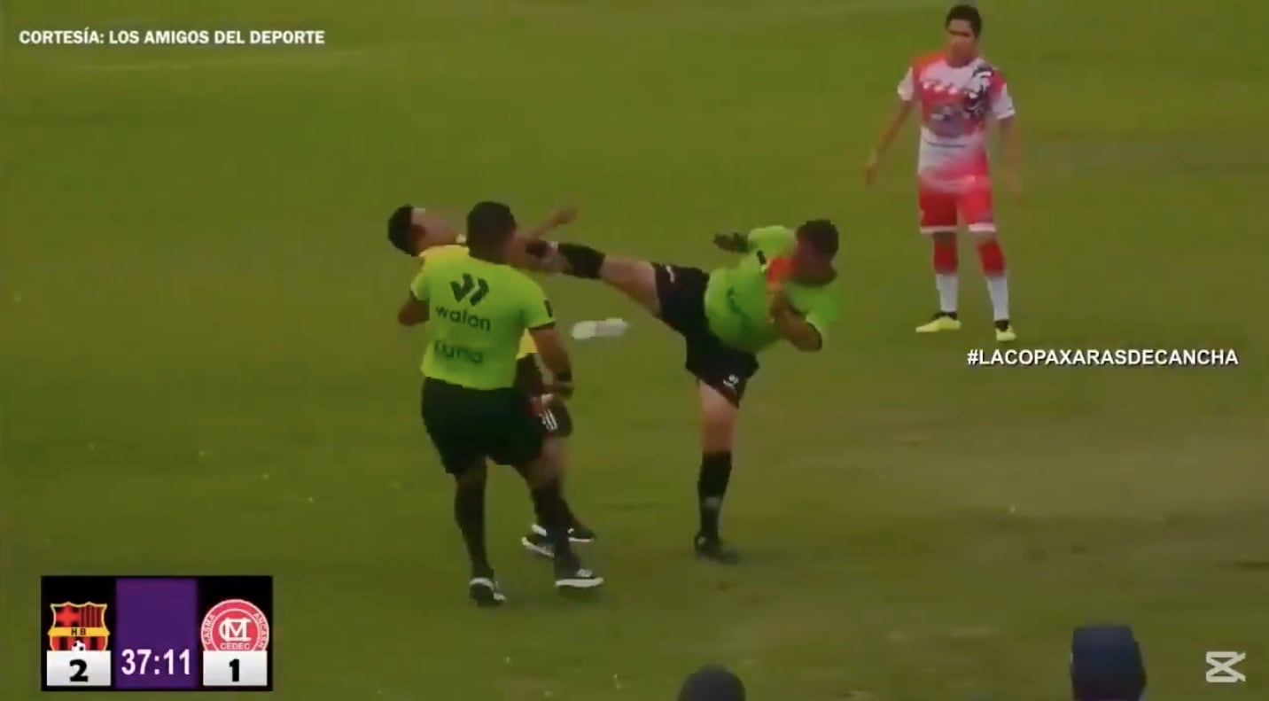 La patada del árbitro se ha hecho viral en redes sociales.