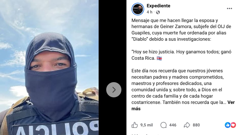 Esposa del oficial del OIJ Geiner Zamora agradeció a las autoridades por la captura de alias Diablo.