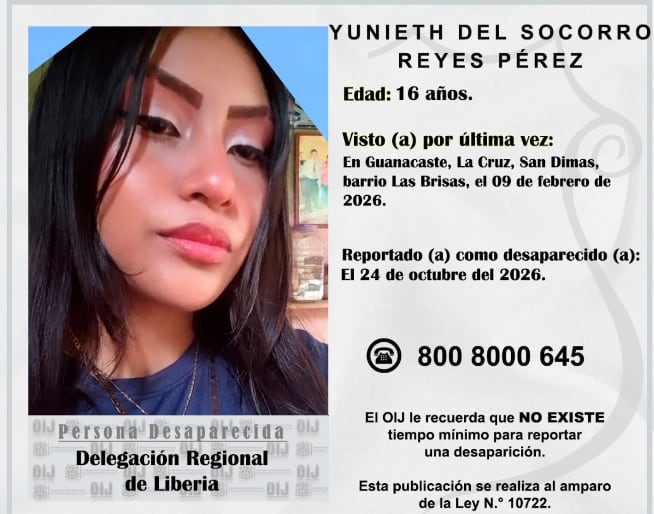 Yunieth del Socorro Reyes Pérez, de 16 años se encuentra desaparecida