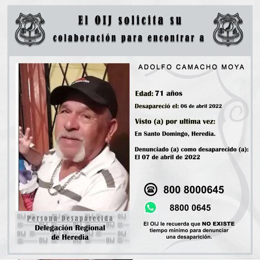 Adolfo Camacho, desaparecido en Paracito de Santo Domingo de Heredia. Foto cortesía.