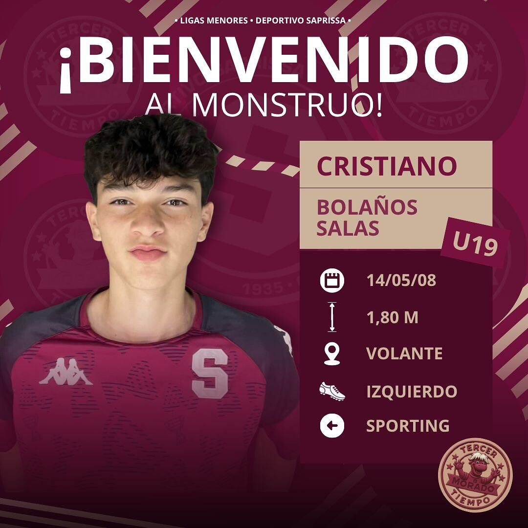 Cristiano Bolaños, hijo del exjugador morado Christian Bolaños se incorporó a las ligas menores de la "S". Instagram Tercer Tiempo.