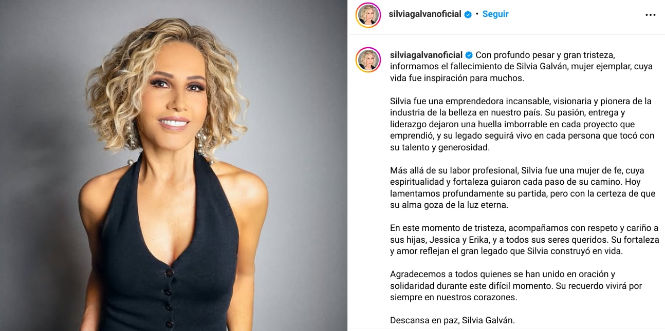A los 71 años, Silvia Galván, conocida como la estilista de las estrellas, falleció tras ser diagnosticada en marzo con cáncer de estómago en fase terminal.