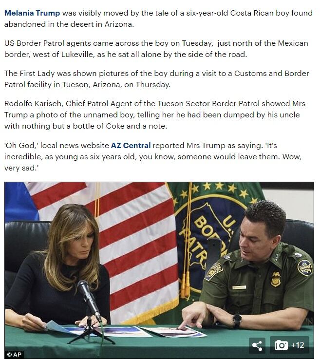 El caso del niño costarricense fue tan sonado que incluso su foto llegó a manos de Melania Trump, primera dama de Estados Unidos. Captura de pantalla del medio DailyMail.