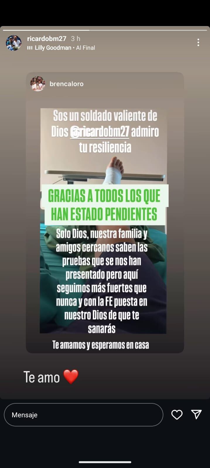 El jugador del Deportivo Saprissa volvió a pasar por el quirófano y esto dice su esposa sobre su condición de salud. Instagram Brenda Calvo.