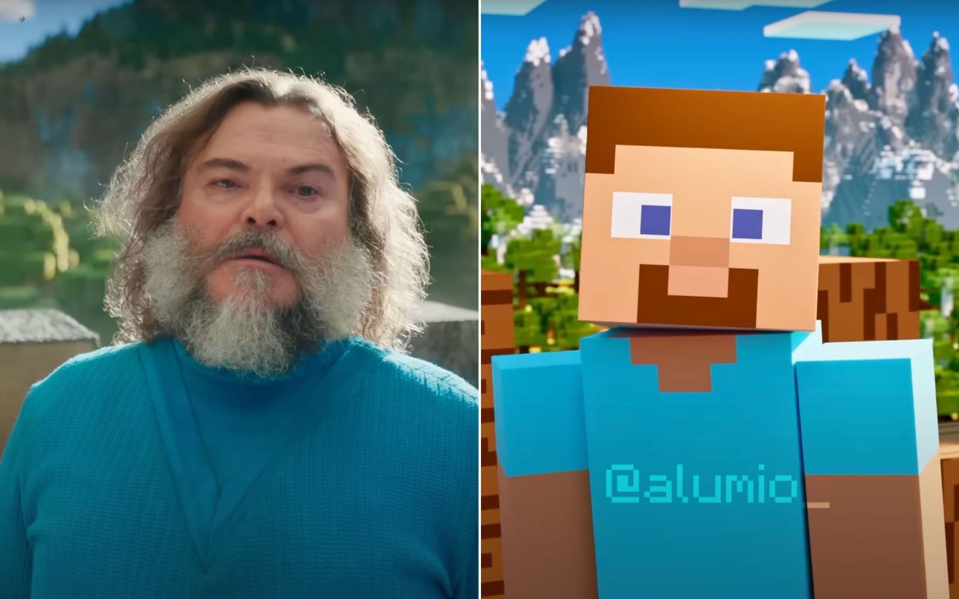 Minecraft La Película dio mucho de qué hablar y, no necesariamente cosas buenas. A la izquierda, la versión original y, a la derecha, la versión del youtuber Alumio.