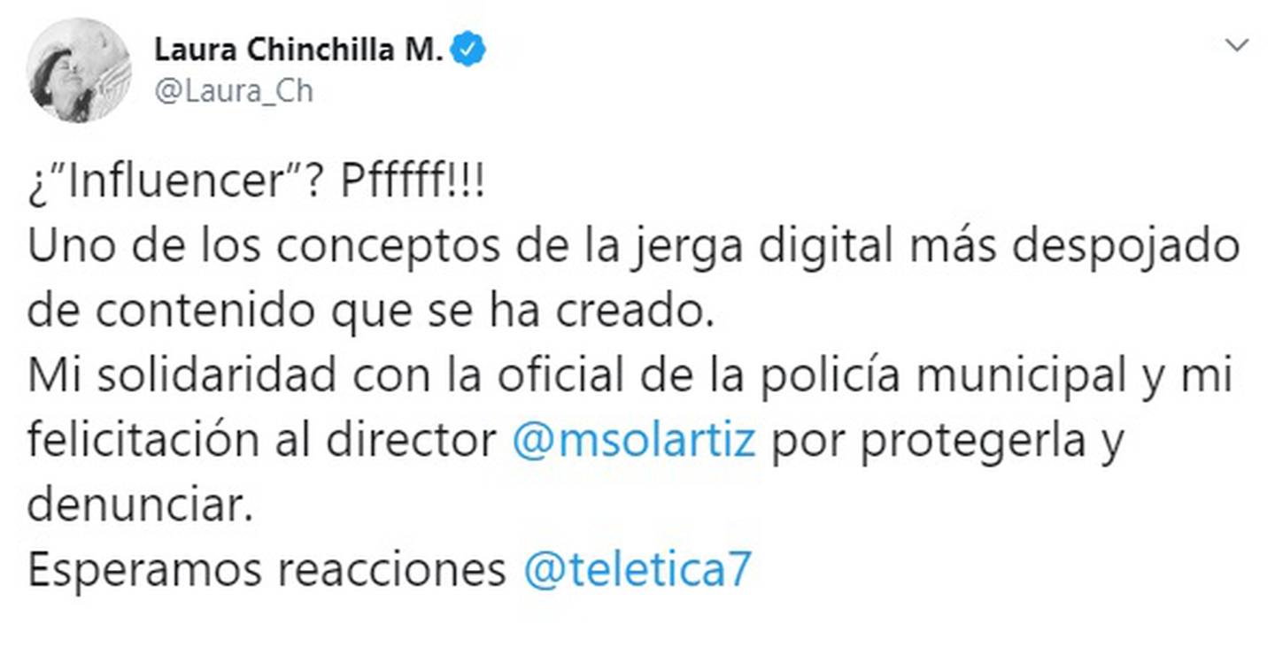 Expresidente Laura Chinchilla se pronuncia sobre enfrenatmiento entre la Policía Municipal y Keyla Sánchez. Captura de pantalla.