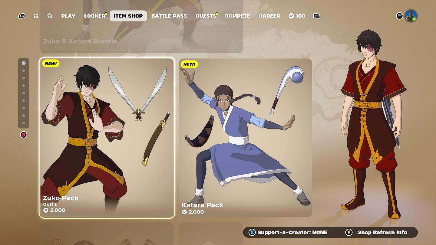 Zuko y Katara, dos de los personaje más queridos de Avatar llegan con sus características armas. Foto: Captura de pantalla del juego.