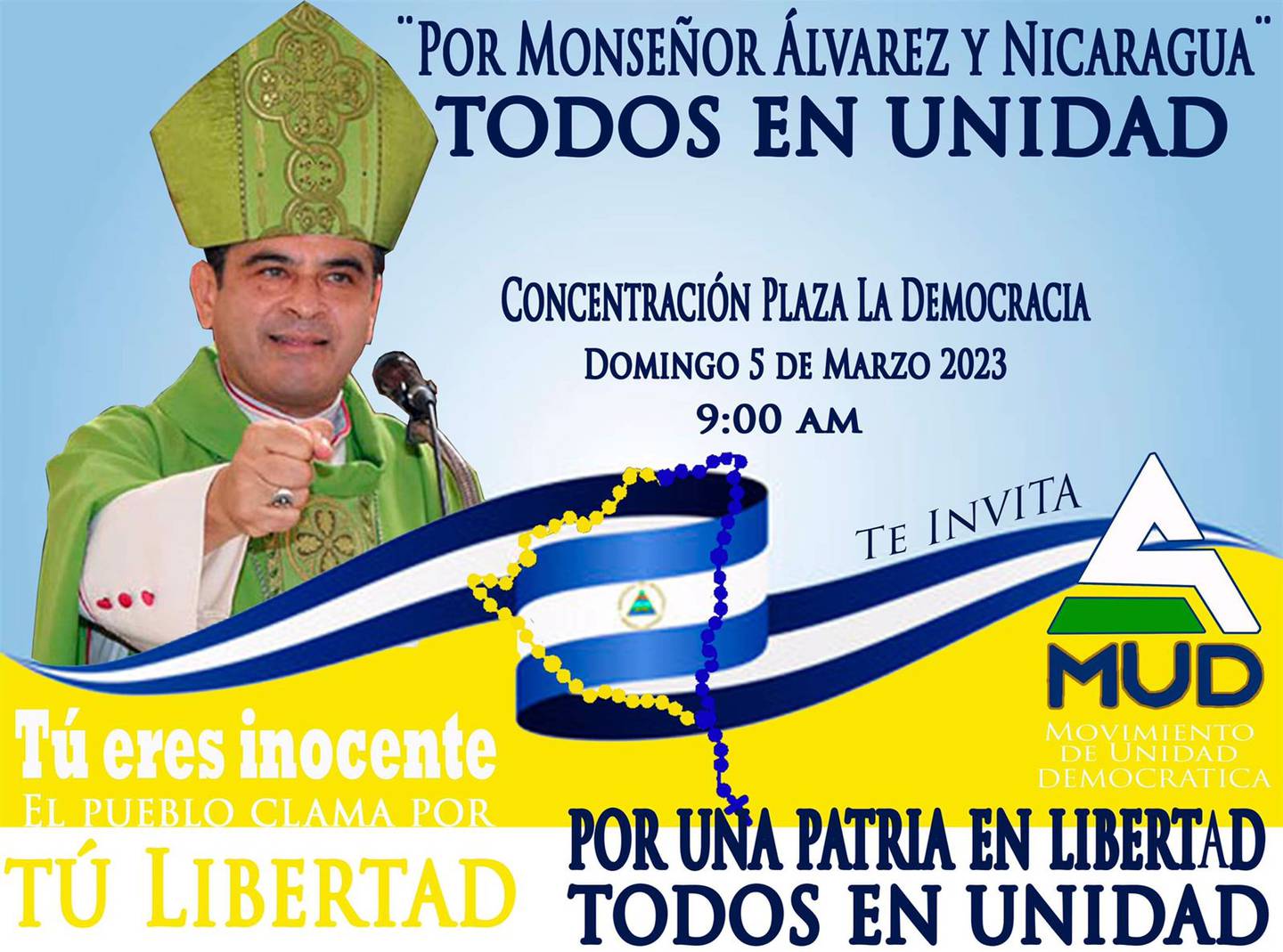 Invitación para la concentración en la que demandaran liberación del obispo de Nicaragua
