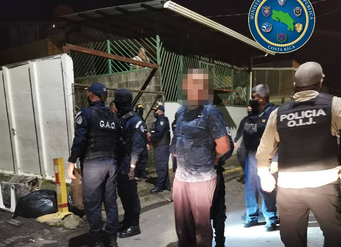 Balacera en Purral termina con un policía herido y cinco sujetos detenidos. Foto MSP.
